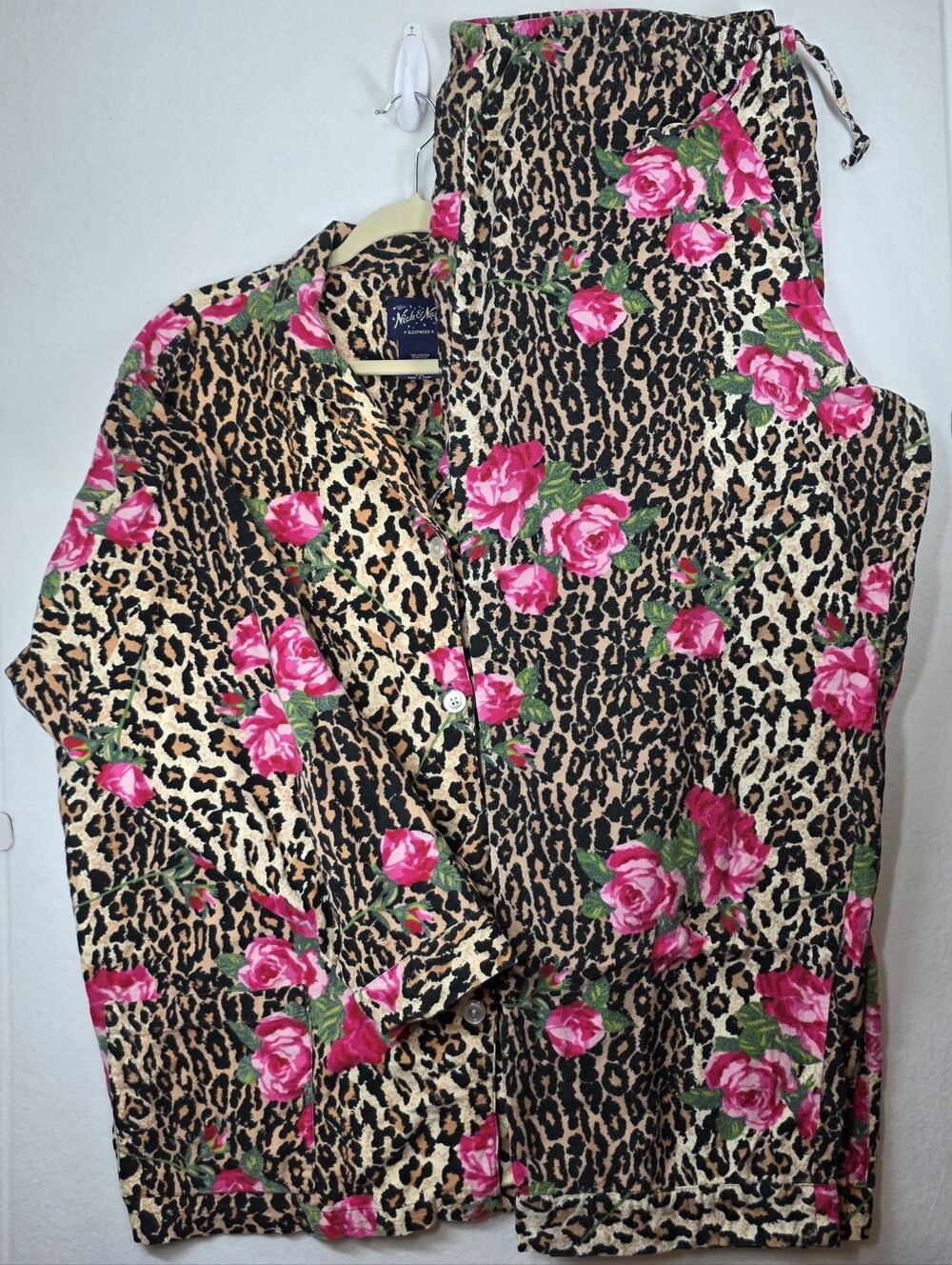 Nick & Nora Leopard Rose Pants XXL Top 3XL Sleepwear Pajama Set 100% Cotton
